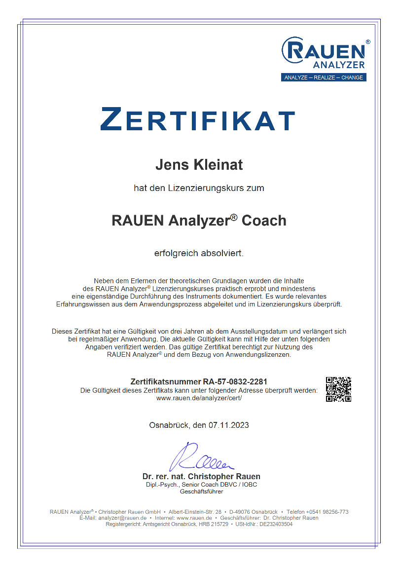 RAUEN Analyzer – vorhandenes Zertifikat